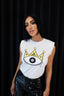 Shoulder Pad Black Eye T-Shirt - Queen Evil Eye