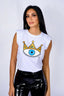 Shoulder Pad Blue Eye T-Shirt - Queen Evil Eye